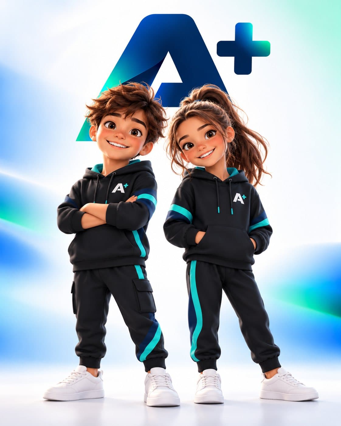 Kiko e Kika, os companheiros virtuais da A+, com roupa A+